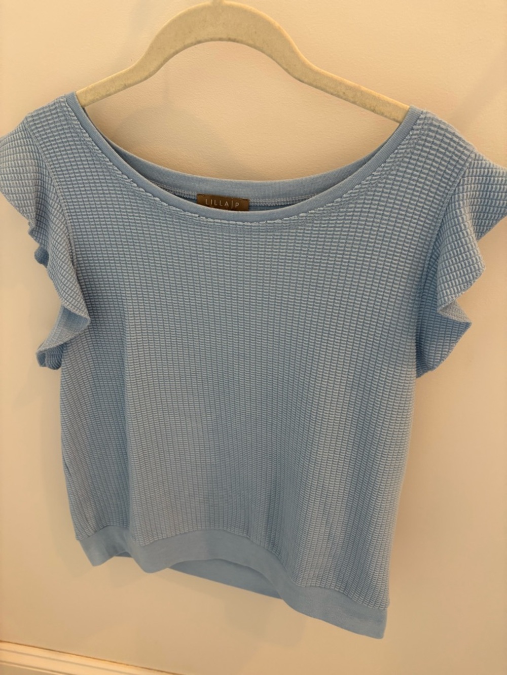 Lilla P Sky Blue Waffle Knit Ruffle Sleeve Tank